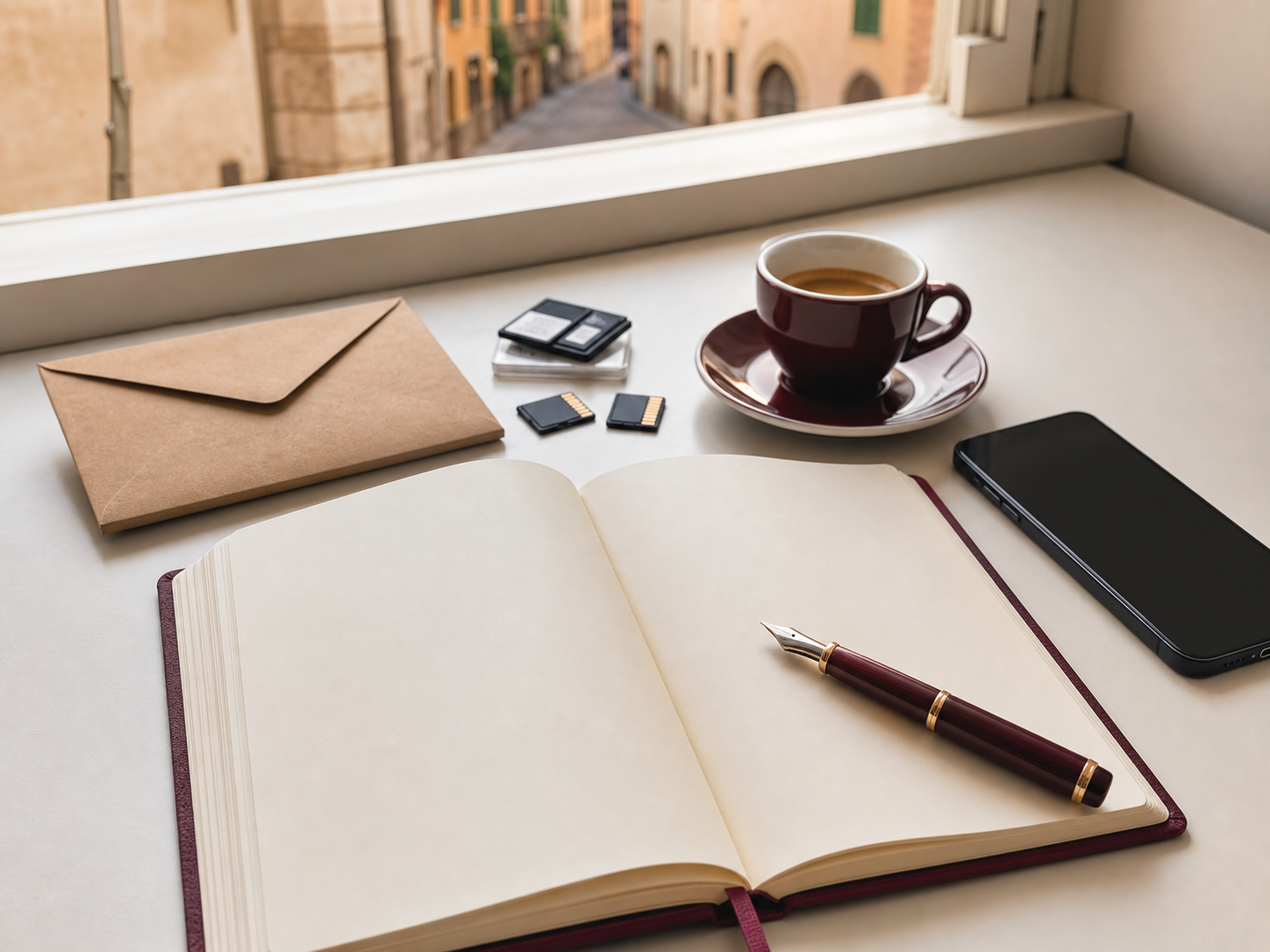 Notebook e materiali per preparare un brief di videomontaggio